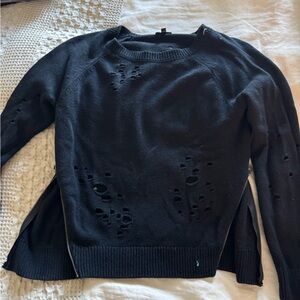 Express Black Distressed Crew Neck Sweater